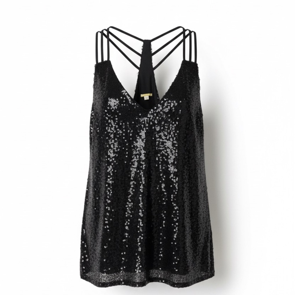 Gianni Bini Black Sequin Lined Three Strap Tank - Picture 1 of 8